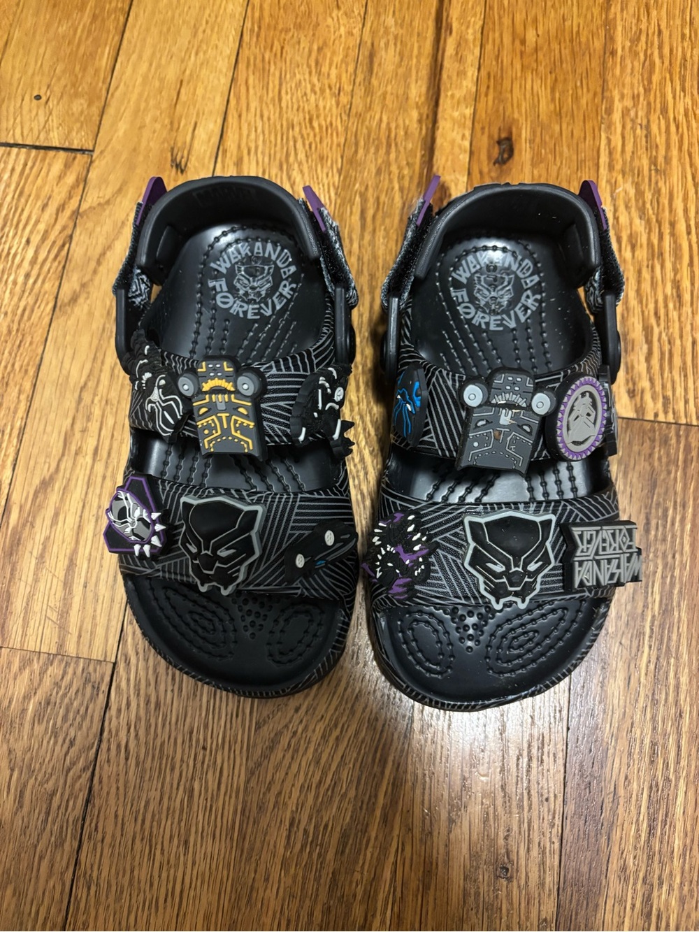 CROCS Kids Black Black Panther Sandals with Character Accents
